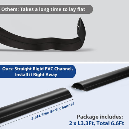 Cord Cover Floor 6.6ft (2 x L3.3ft), Large Capacity Floor Cable Cover, Hard PVC Cord Hider, Wire Cable Management Raceway, Black, Cord Cavity - 1.8"(W) x 0.6"(H)