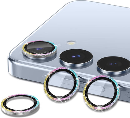 for Samsung Galaxy S25 Camera Lens Protector, Individual Metal Ring Tempered Glass Lens Cover, [Strong Adsorption] Scratch Resistant Ultra-Thin HD Clear Lens Cover, 1 Set-Colorful Sparkly