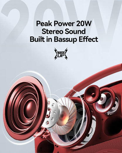 Portable Bluetooth Speaker with Light, Loud Sound and Deep Bass, IPX6 Waterproof, Up to 18H Playtime, TWS Pairing, Support Bluetooth/AUX/USB/TF Card for Home, Party, Outdoor and Travel (Red)