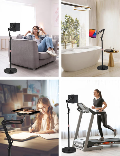 Tablet Floor Stand, Overhead Bed Phone Stand with 8.8 lb Super Stable Base & Angle/Height Adjustable, Compatible with 4.5''-13'' iPhone, iPad Pro 12.9, Galaxy Tab, Kindle, Phones