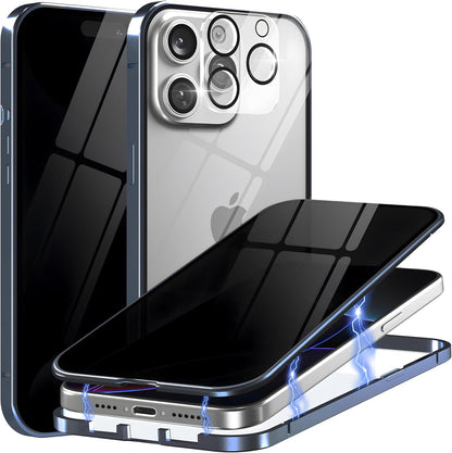 Privacy Magnetic Case for iPhone 16 Pro Max with Metal Titanium Frame Privacy Screen Protector & Camera Lens Protector, Magnetic Adsorption Double Sided Glass Case Anti Peep Anti Spy Phone Cover