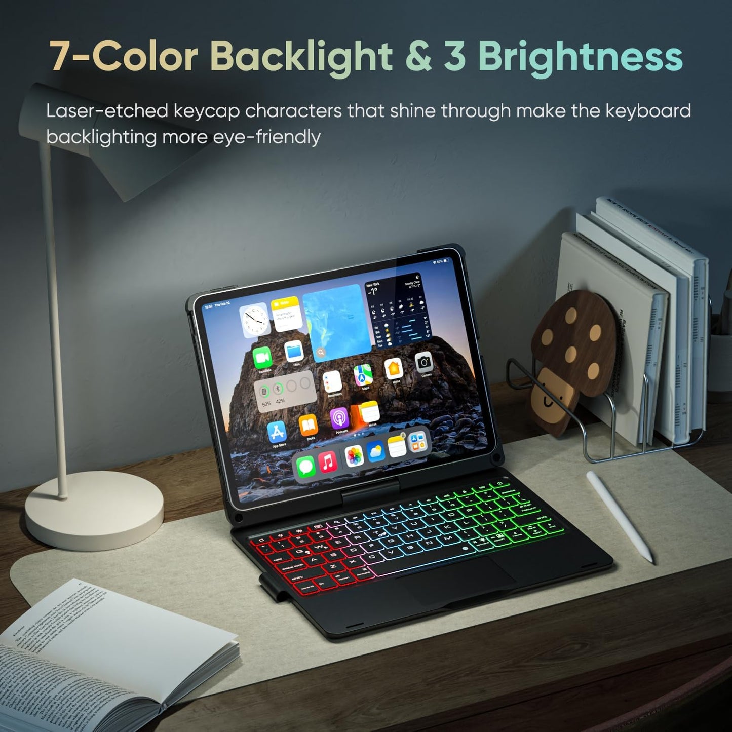 doqo for iPad 10th 11th Generation Case with Keyboard,360° Rotatable Wireless 7 Colors Backlight Multi-Touch Trackpad Folio Keyboard Cover for iPad 11-inch A16 2025 10.9-inch 10th 2022 (Black)