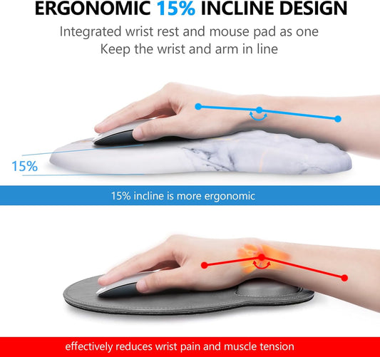 Mouse Pad Wrist Support, Laokiiy 2 in1 Keyboard Wrist Rest+ Ergonomic Mouse Pad, Non-Slip Wrist Rest for Computer Keyboard, Made Easy Typing & Relieve Wrist Pain(White Gold Gray Marble)