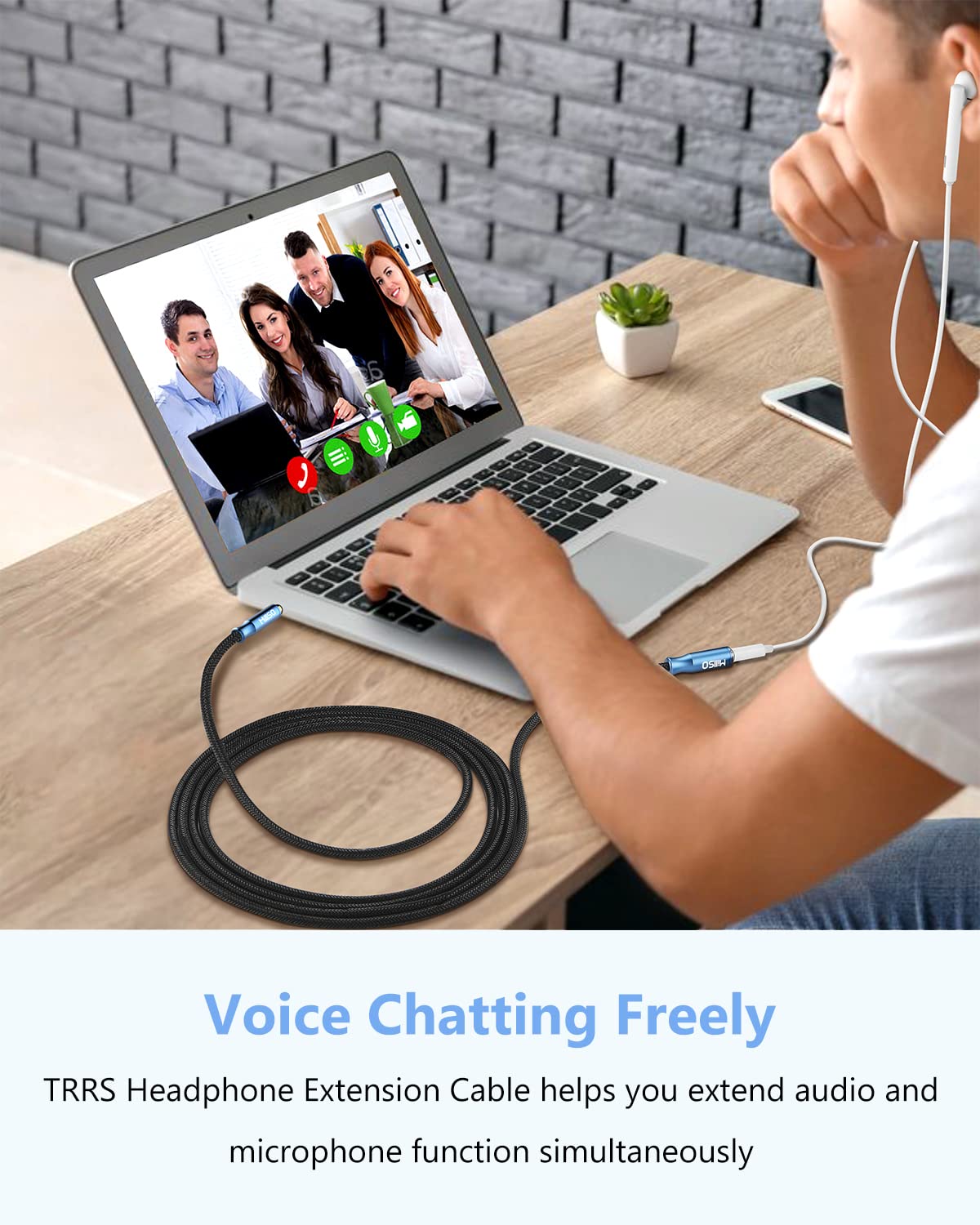 MillSO 3.5mm Headphone Extension Cable Nylon Braided (8 FT/2.4 M) 4 Pole TRRS Male to Female Stereo Aux Audio Extension Cable for PC Smartphone Speaker or More Devices - [Seablue Young Series]