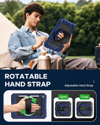 Cantis Case for iPad 9th/8th/7th Generation with Screen Protector, iPad 10.2 Case 2021/2020/2019 with 360 Degree Rotating Stand/Shoulder Strap/Pencil Holder, Navy Blue