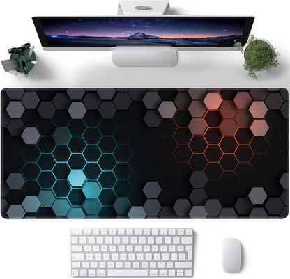 Hexagon Honeycomb Large Mouse Pad,Gaming Keyboard Desk Pad,Extended Mouse Mat Non-Slip Rubber Base with Stitched Edges for Office Game Home XXL 35.4"x15.7"