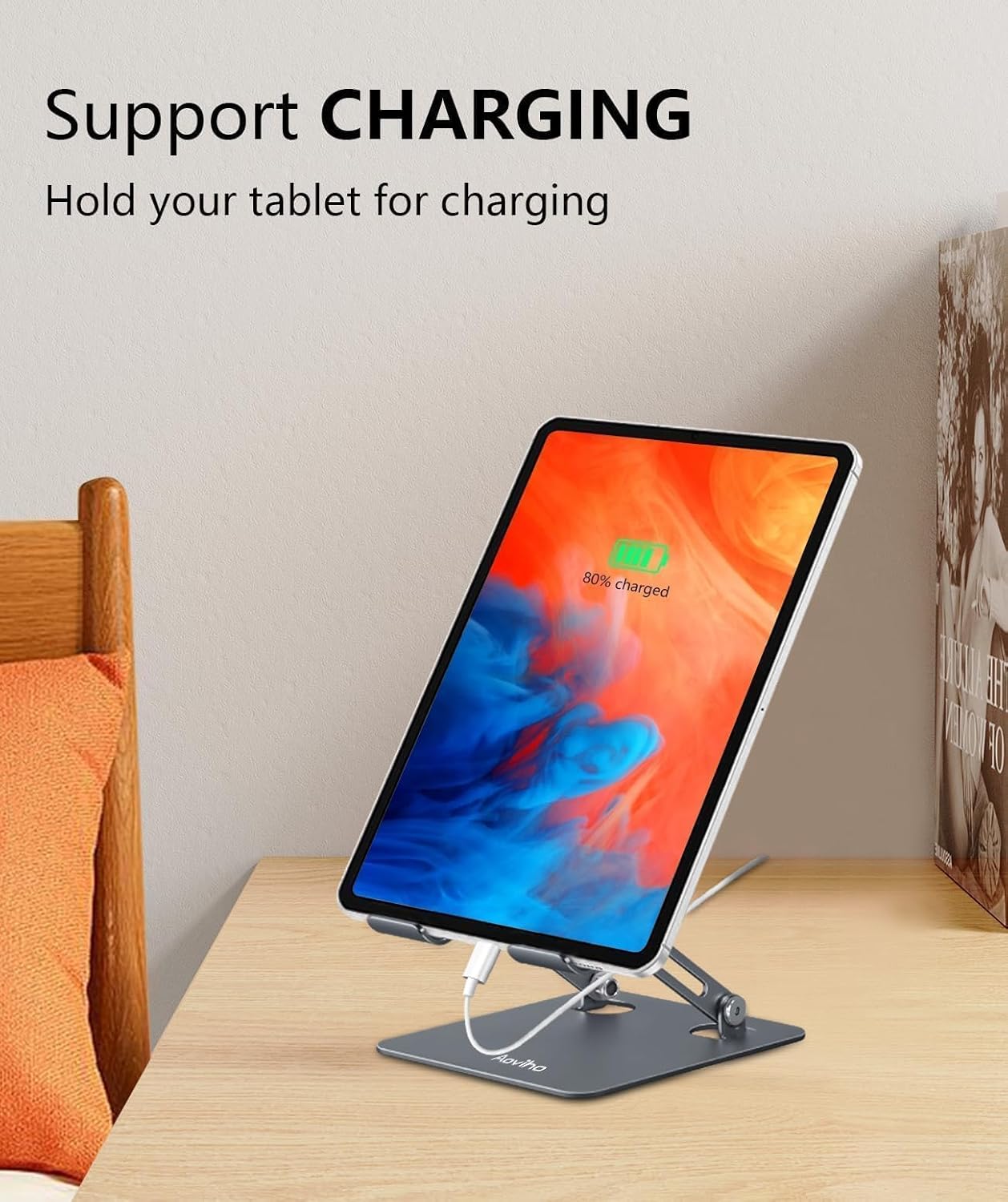 Adjustable Tablet Stand Holder for Desk, Desktop Tablet Holder, Foldable Aluminum Tablet Mount for iPad pro 12.9, iPad Air Mini, Samsung Galaxy Tabs Z Fold Kindle Fire,4-12 inch, Grey