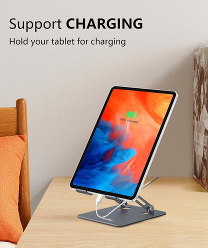 Adjustable Tablet Stand Holder for Desk, Desktop Tablet Holder, Foldable Aluminum Tablet Mount for iPad pro 12.9, iPad Air Mini, Samsung Galaxy Tabs Z Fold Kindle Fire,4-12 inch, Grey