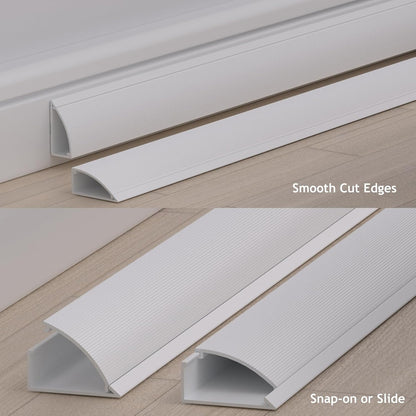 ZhiYo 68in Floor Cord Cover for Corner, Large Cord Hider for 3-5 Cords, Self-adhesives PVC Wire Hider for Baseboard/Floor/Wall Cable Management, White Cable Raceway, 0.8in x 1.8in, 4 x L17in