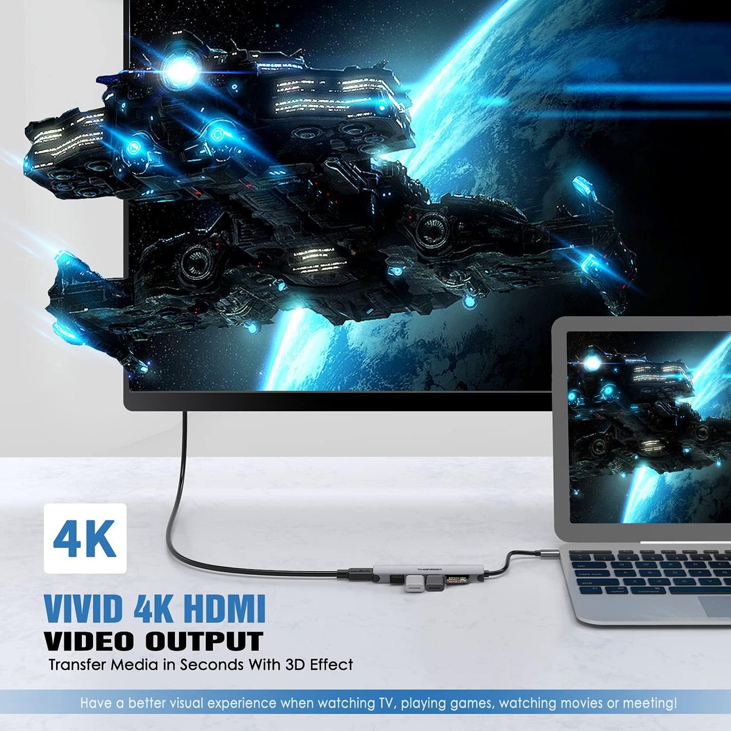 USB C Hub Multiport Adapter - 7 in 1 Portable Space Aluminum Dongle with 4K HDMI Output, 3 USB 3.0 Ports, SD/TF Card Reader Compatible for MacBook Pro, XPS More Type C Devices