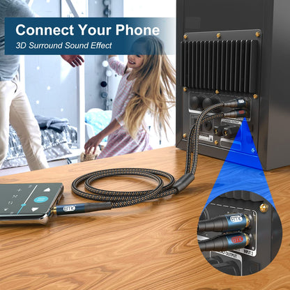 EMK 3.5mm to 2RCA Cable 24K Gold-Plated Nylon Braided RCA to Auxiliary Stereo Audio Headphone Male to Male 1/8 to RCA Cord for Tablet,Subwoofer,Home Theater,DVD Speaker,MP3/MP4,Player 5ft/1.5m