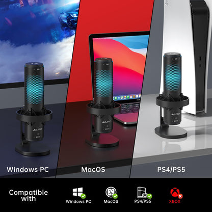 JARO USB Multi-Polar Pattern Condenser Microphone with Mute Noise Cancelation RGB for Podcasting Gaming Streaming YouTube Zoom AMSR Singing Recording [Compatible with PC Laptop Mac PS4/5], J101-CS