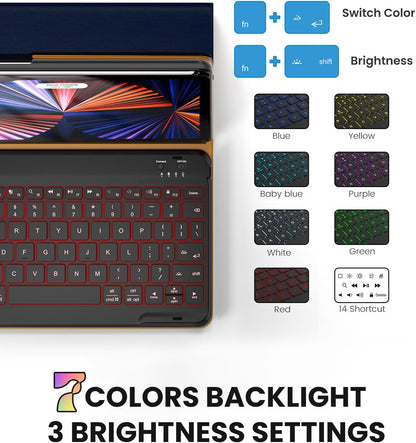 Leather Keyboard Case for iPad Air 5th 4th Generation 10.9 inch Pro 11 1st/2nd/3rd/4th, 7 Color Backlight BT Keyboard Folio with Pencil Holder 2022 2021 2020 2018 (NavyBlue)
