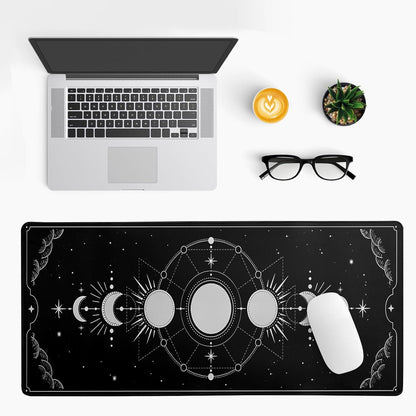 Sun Moon Gaming Mouse Pad Black Large Mouse Pad for Keyboard and Mousepad Desk Mat with 3mm Non-Slip Base and Stitched Edge for Gaming and Office Computer Mat Protector Mat 31.5x11.8 Inch