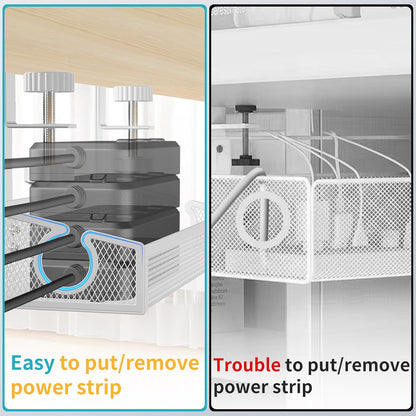 Under Desk Cable Tray White, No Drill Cable Organizer with Clamp for Wire Management, PC Cord Organizer & Workspace Accessories for Office, Home