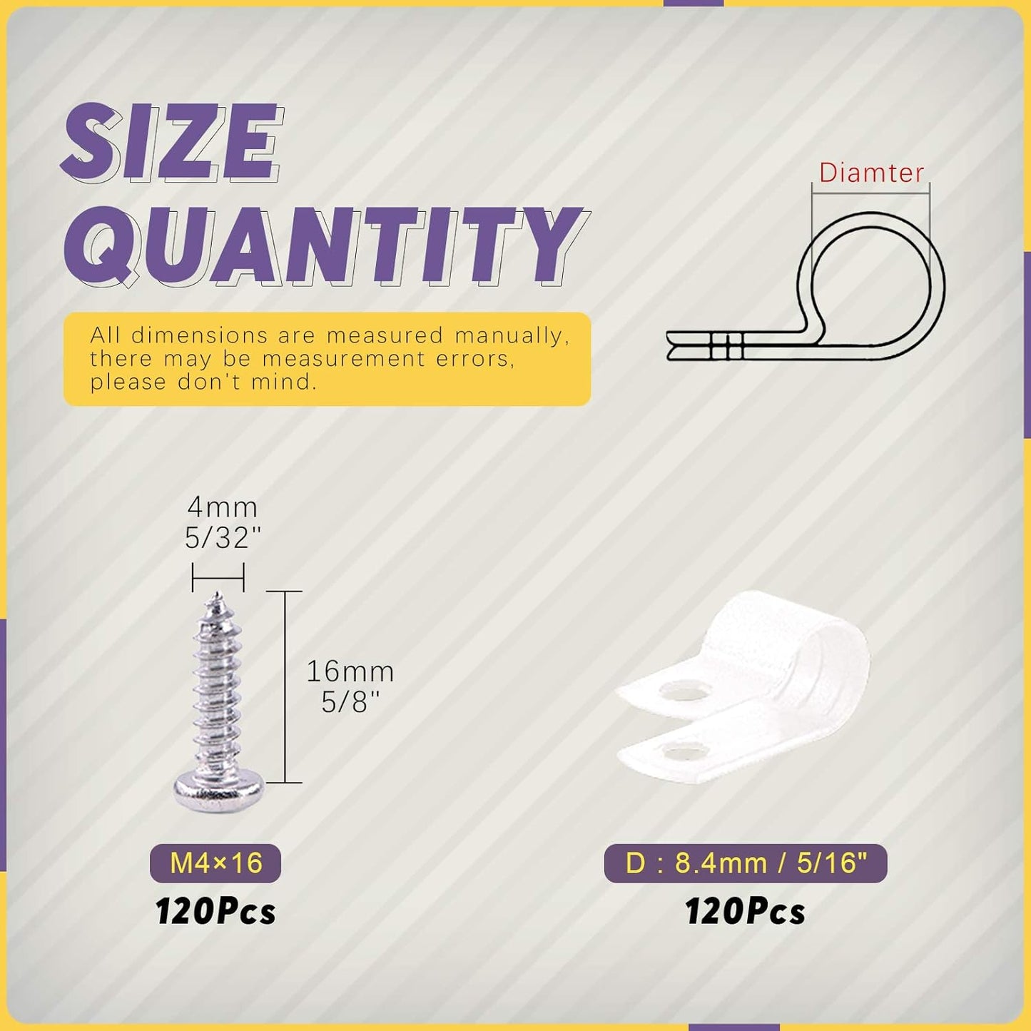 Swpeet 120 Pack White 5/16 Inch Nylon Plastic R-Type Cable Clips Clamp Kit, Nylon Screw Mounting Cord Fastener Clips with 120 Pack Screws for Wire Management (5/16 Inch, White)