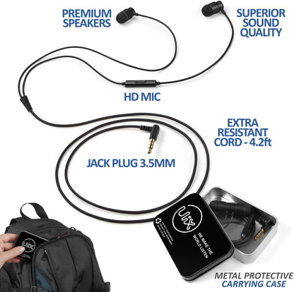 UliX Rider Wired Earbuds in-Ear Headphones, Earphones with Microphone, 5 Years Warranty, with Anti-Tangle Cable, Ear Buds for iPhone, iPad, Samsung, School Students, Kids, Women, Small Ears