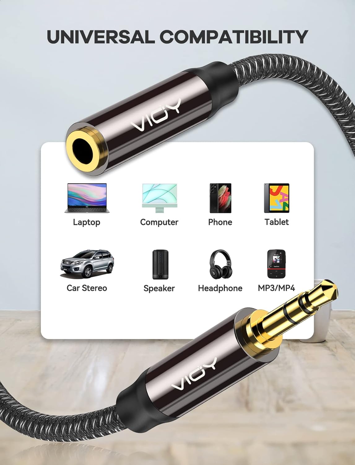 VIOY Headphone Extension Cable 10 FT,[Copper Shell, Hi-Fi Sound] 3.5 mm Male to Female Stereo Audio Cable Nylon Braided Aux Cord for Smartphones, Tablets, Media Player
