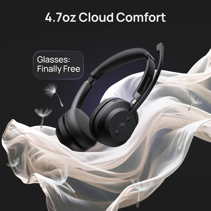 Wireless Headset, Bluetooth Headphones & 2.4G USB Dongle with Noise Cancelling Mic, Mute Button - for PC, Laptop, Call Center, Home Office, Zoom, Teams Meeting