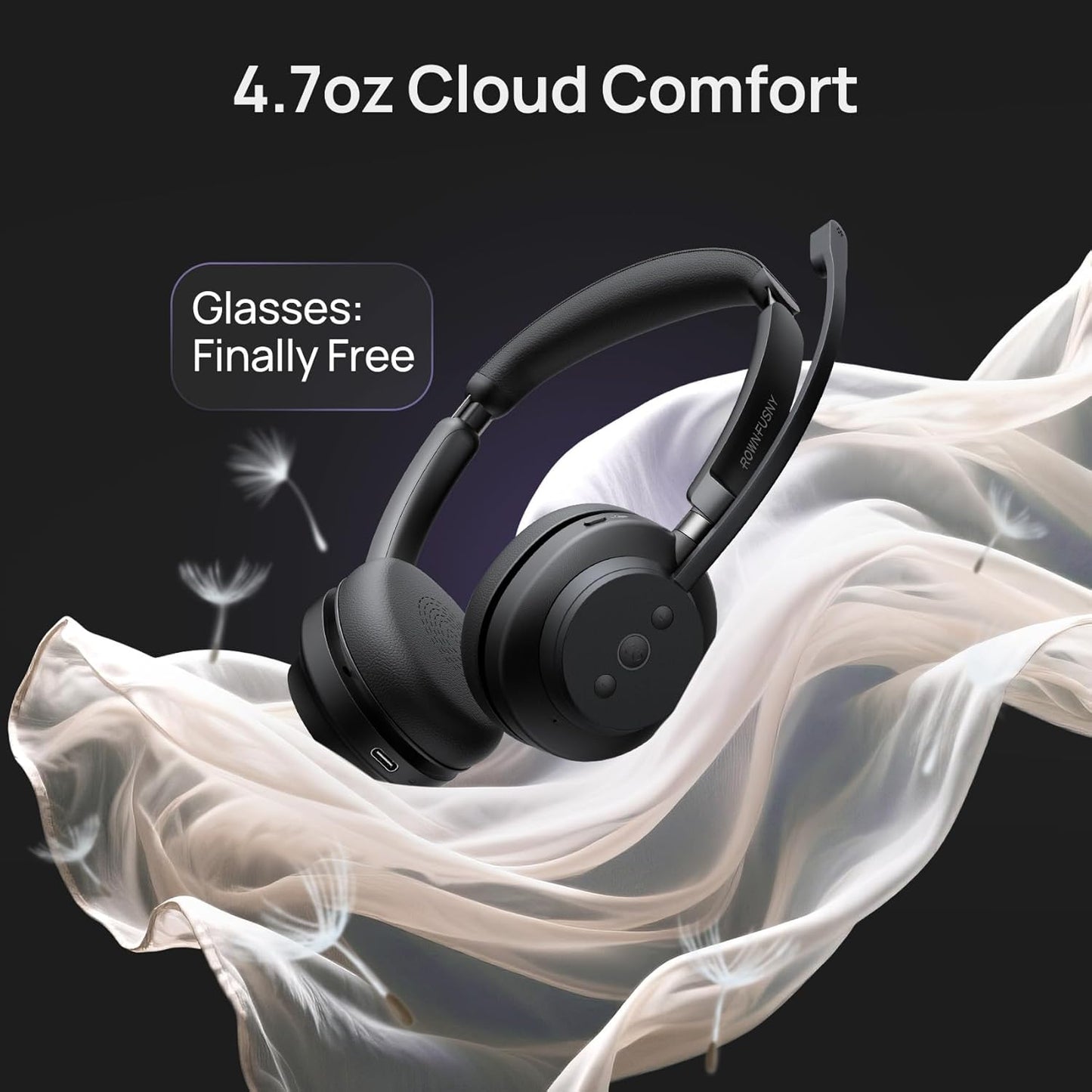 Wireless Headset, Bluetooth Headphones & 2.4G USB Dongle with Noise Cancelling Mic, Mute Button - for PC, Laptop, Call Center, Home Office, Zoom, Teams Meeting