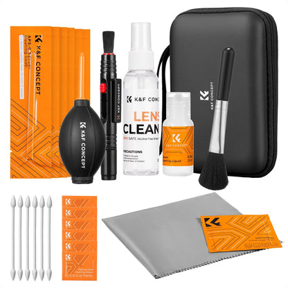 K&F CONCEPT 25-1 Professional Camera Cleaning Kit for DSLR Cameras with APS-C Sensor Cleaning Swabs/60ML&20ML Lens Cleaner/Cleaning Wipes/Camera Blower/Lens Pen Brush/Microfiber Cloths/Carrying Case