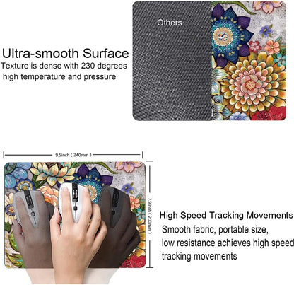 Mouse Pad, Abstract Floral Mouse Pad, Premium-Textured Computer Mouse Mat Square Waterproof Non-Slip Rubber Base Mousepad, Boho Flowers