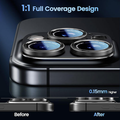 CACOE for iPhone 15 Pro/15 Pro Max Camera Lens Protector - Metal Frame Tempered Glass Cover, [Anti-Scratch] [Drop-Proof][Strong-Adhesion] Camera Screen Cover(Black)