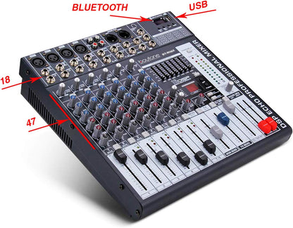 Boytone Dj Mixers 8 Channel Audio Mixer Sound Board with Bluetooth, USB MP3 Port Player with 48V Phantom Power Sounds Mixer with 16 Bit FX Effect, BT-80MX
