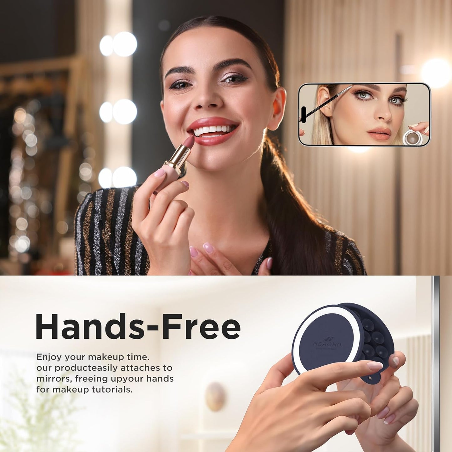 Magnetic Suction Cup Phone Mount for MagSafe Case, Silicone Hands-Free Grip Holder for iPhone and Android, Mirror Shower Phone Stand for Makeup FaceTime Gym Kitchen Bathroom, Midnight Blue