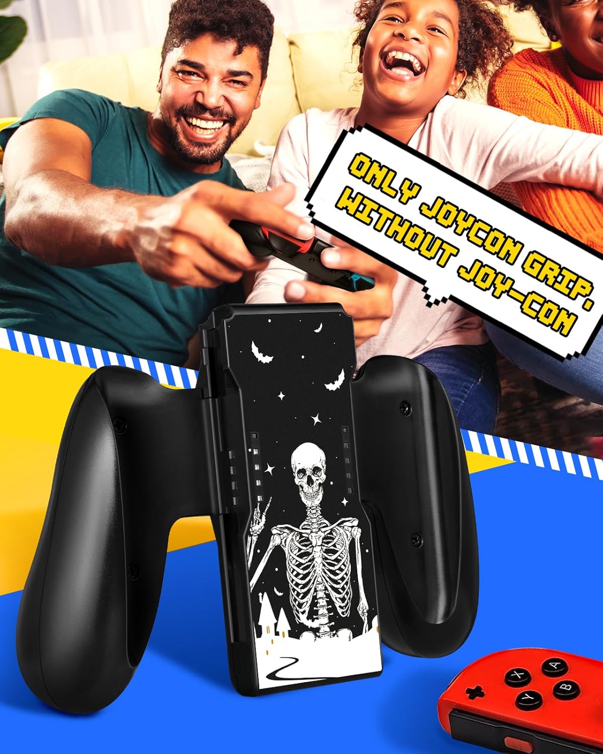 Lotadilo Joy-Con Grip for Nintendo Switch/Switch Oled - JoyCon Comfort Hand Grips Controller for Men Teen Boys Cool Cartoon Anime Design, Skull