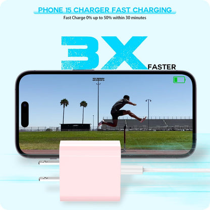 [Apple MFi Certified] iPhone 16 Pro Max Quick Charger,3Pack 20W USB C Wall Charger Block and 6 Feet USB C to USB C Fast Charging Cable for iPhone 16/16 Plus/Pro/Pro Max/iPhone 15/15 Pro Max/Plus(Pink)