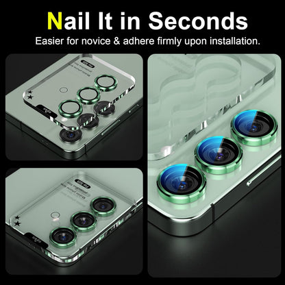 YWXTW Camera Lens Protector for Samsung Galaxy S25 Accessories [1:1 Fit & Ultra Clarity] 9H Tempered Glass Metal Individual Ring Camera Cover Screen Protector for S25, Case Friendly (Green)