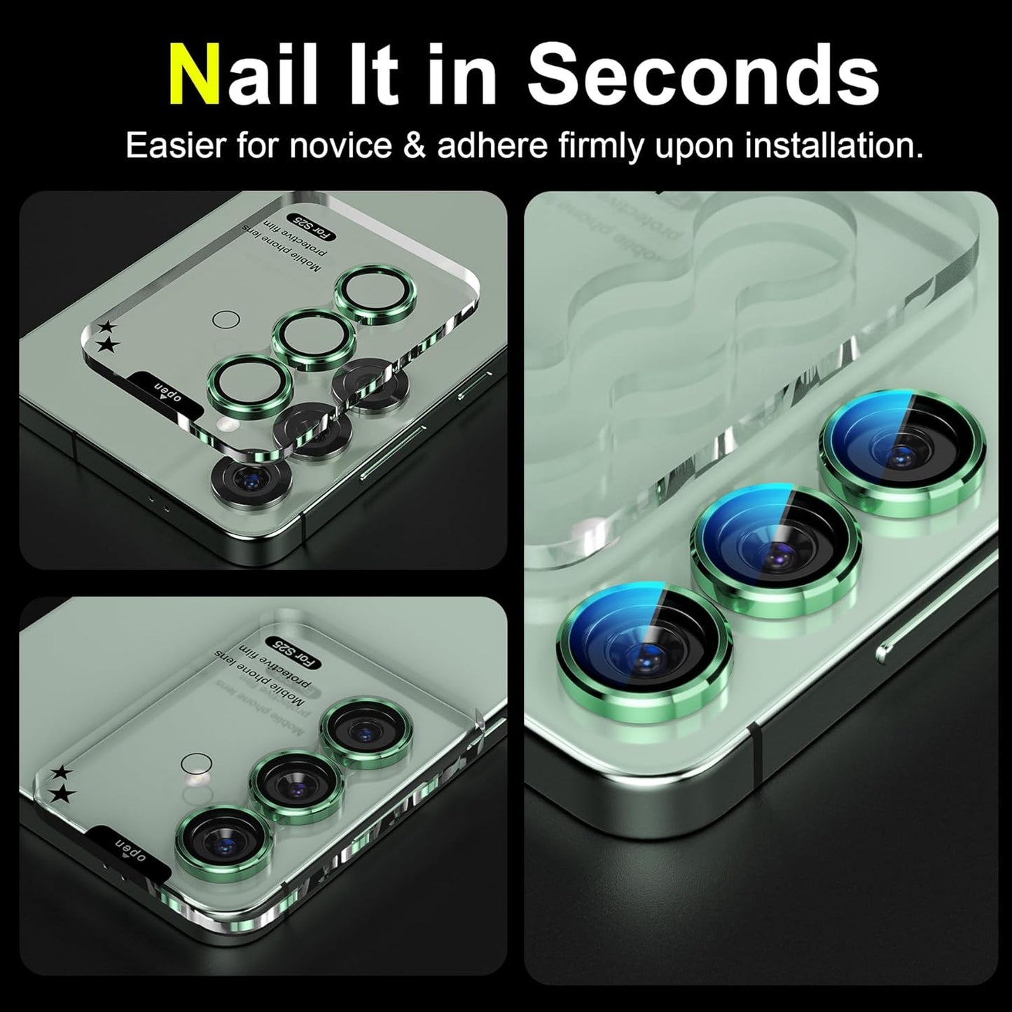 YWXTW Camera Lens Protector for Samsung Galaxy S25+ Plus Accessories [1:1 Fit & Ultra Clarity] 9H Tempered Glass Metal Individual Ring Camera Cover Screen Protector, Case Friendly (Green)