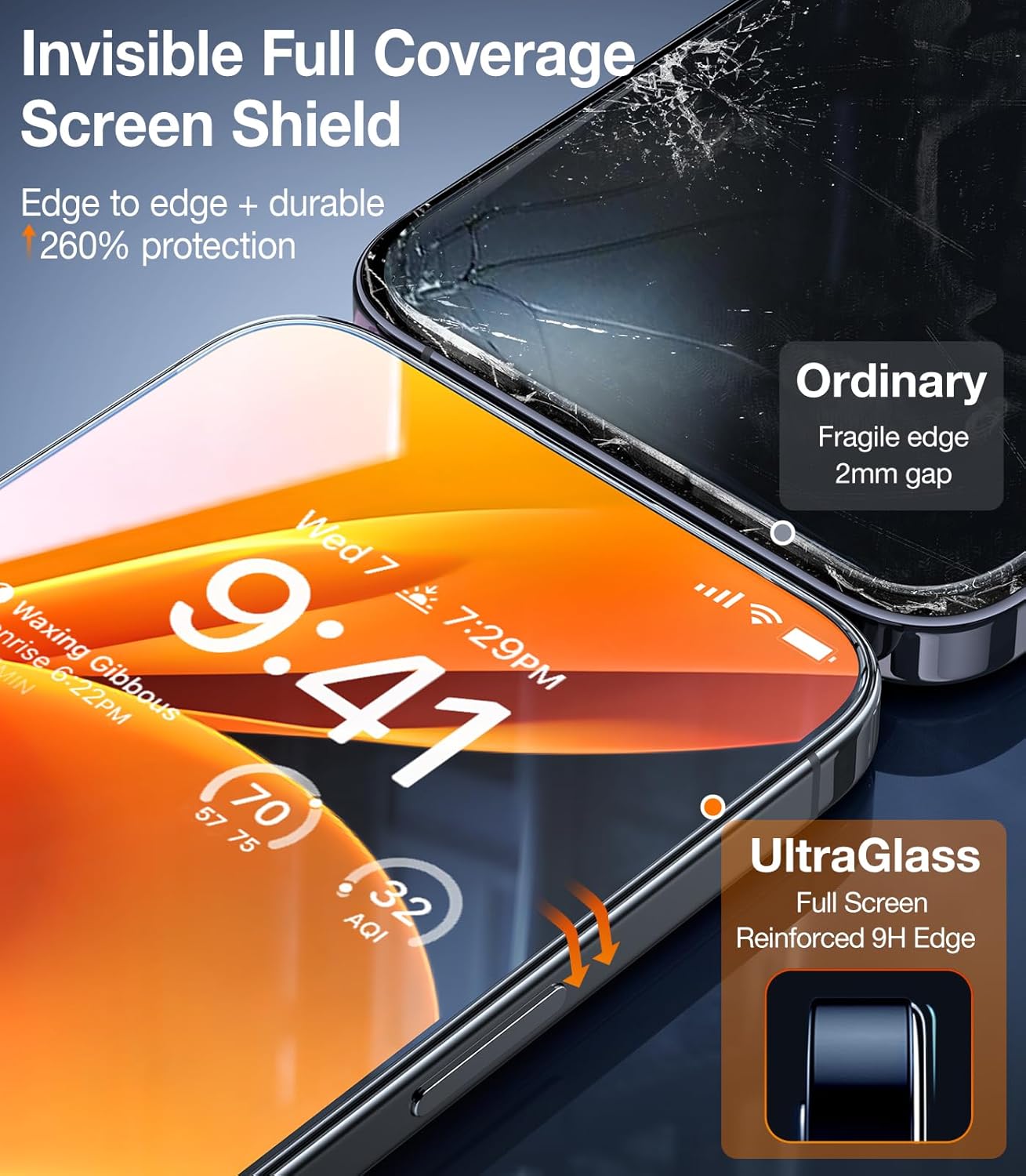 UltraGlass UNBREAK Top 9H+ Glass for iPhone 15 Pro Screen Protector [No.1 Military Grade Shatterproof & Longest Durable] Screen Protector 15 Pro Tempered Glass Full Coverage Easy Installation, 2 Pack