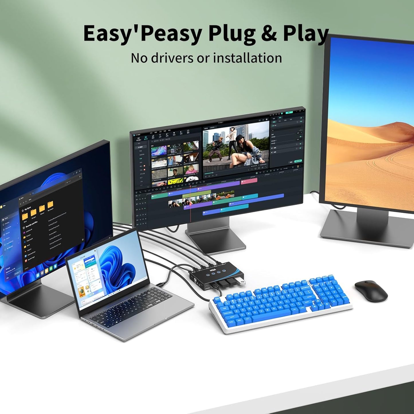 eKL USB 3.0 Switch 4 Computers Sharing USB Peripherals, 4 Port USB Switcher Sharing Mouse Keyboard Scanner Printer, with 3.5mm Headset Jack Audio Out, Includes 4 USB 3.0 Cables and Remote