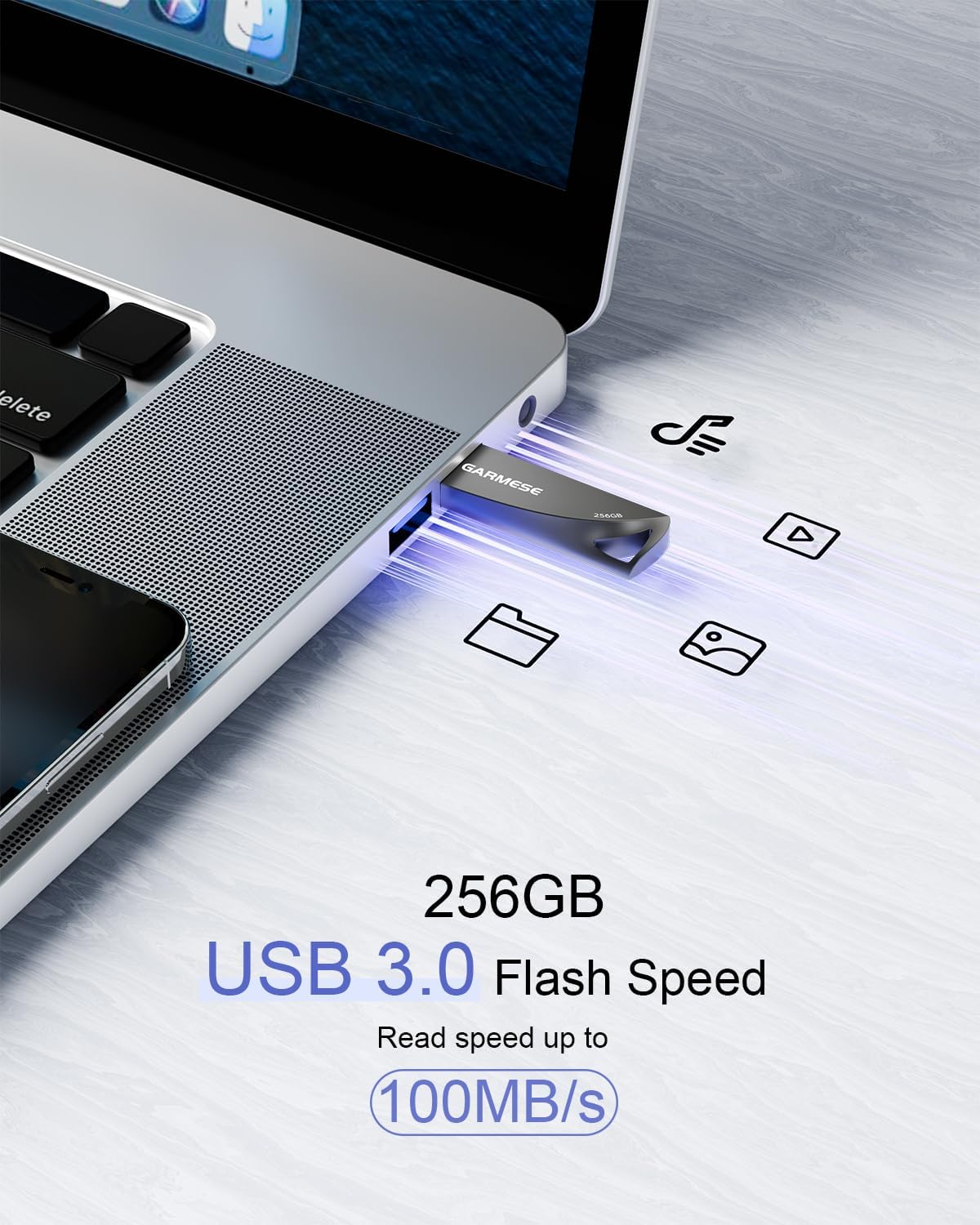 256GB USB Flash Drive, Metal USB 3.0 Memory Stick Waterproof Slim Thumb Drive Portable USB Drive with Keychain Hole Stylish Jump Drive for Computer/Laptop/Car/Smart TV