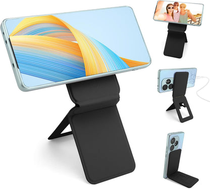 Phone Stand, Foldable Magnetic Phone Tripod, Angle Adjustment & Strong Magnets PU Leather Phone Stand, Compatible with All Smart Phone 16/15/14/13/12 (Black)