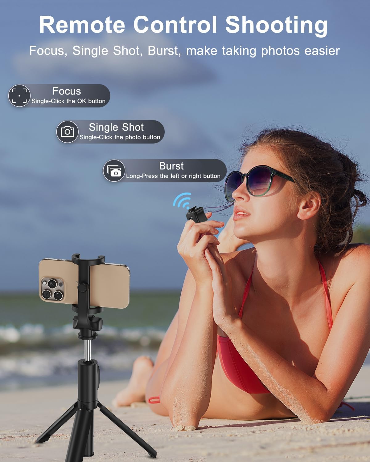 TikTok Scrolling Ring Remote Control, Camera Shutter Remote, Wireless Bluetooth Scrolling Ring for iPhone, iPad, iOS, Android - Black