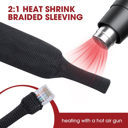 Heat Shrink Wire Loom 2:1 Shrinkable Braided Cable Sleeve 1-1/8 Inch ID-46ft Abrasion Protection Flexibility Fabric Wiring Harness Cover Sheath