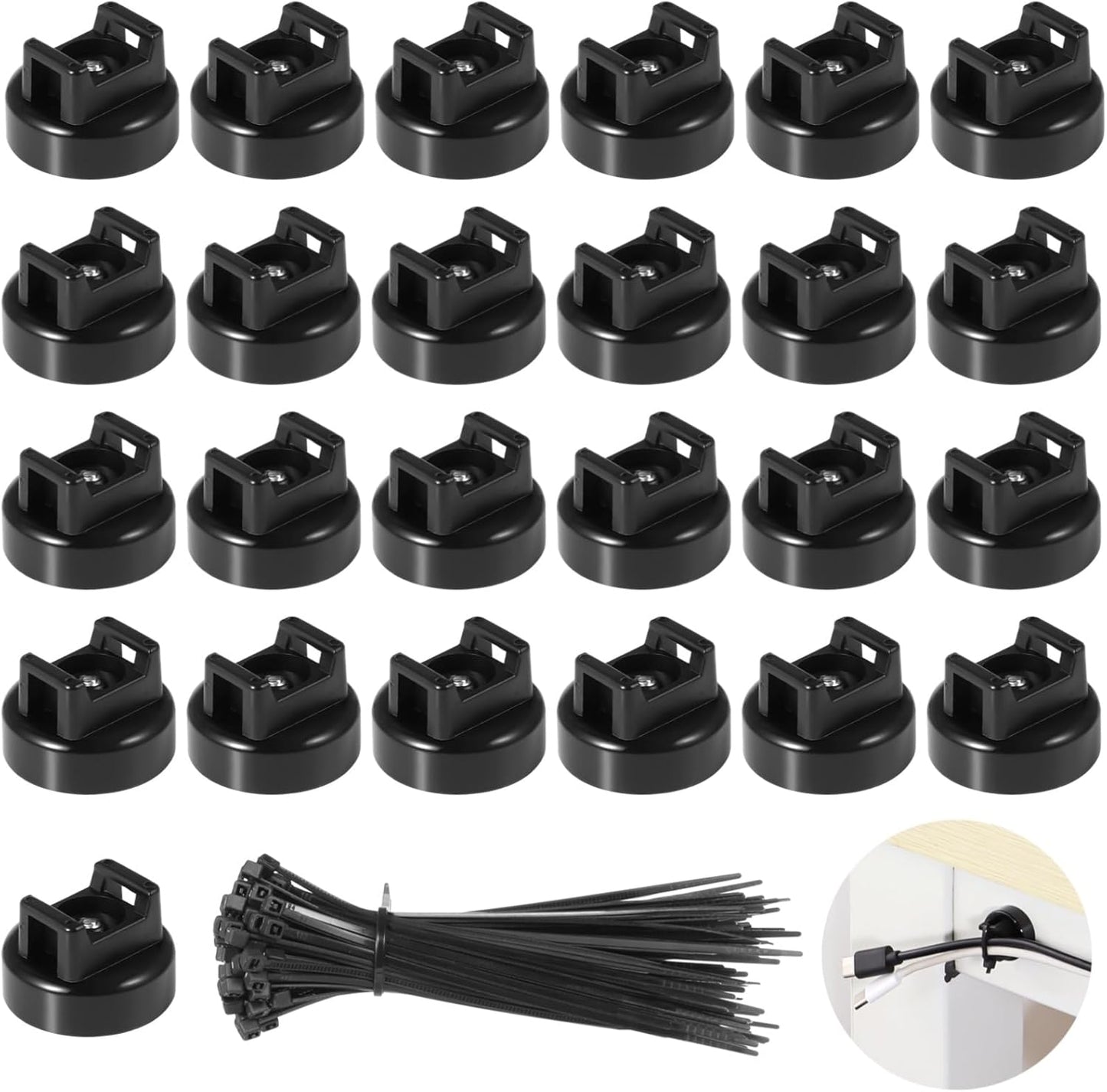 Magnetic Cable Zip Tie Mounts, 25 Pcs Magnets with 100 Pcs Cable Zip Ties, Multipurpose Magnetic Cables Holder for Cables Management, Wire Management Bases