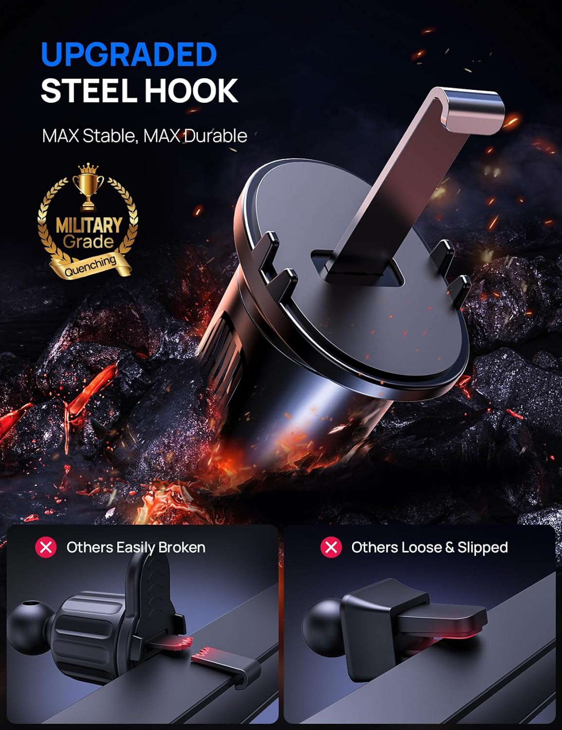 [2025 New] Car Vent Phone Mount, [Upgrade Hook Clip Never Shake] Adjustable 360 Rotation Vent Clip Car Phone Holder Mount, Big Phone & Thick Case Friendly Fit for All iPhone, Samsung & Cell Phone