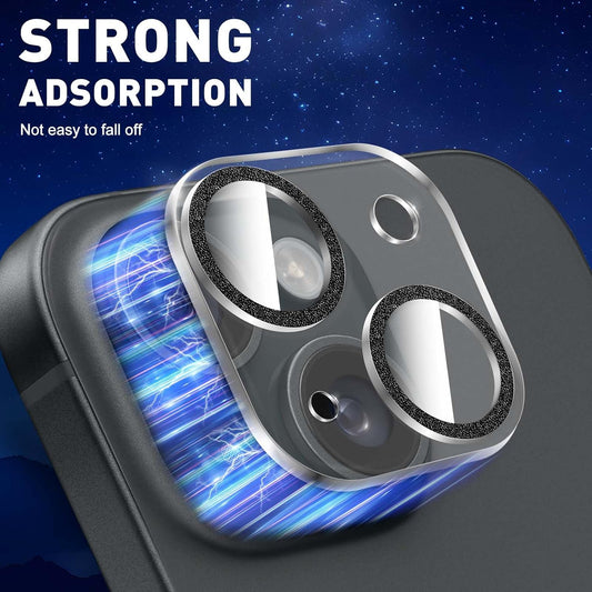 LucBuy 3PCS Sparkling Camera Lens Protector for iPhone 15/iPhone 15 Plus, Full Clear Acrylic Cover with Shiny Colorful Glitter Designed Decoration Back Camera Protector