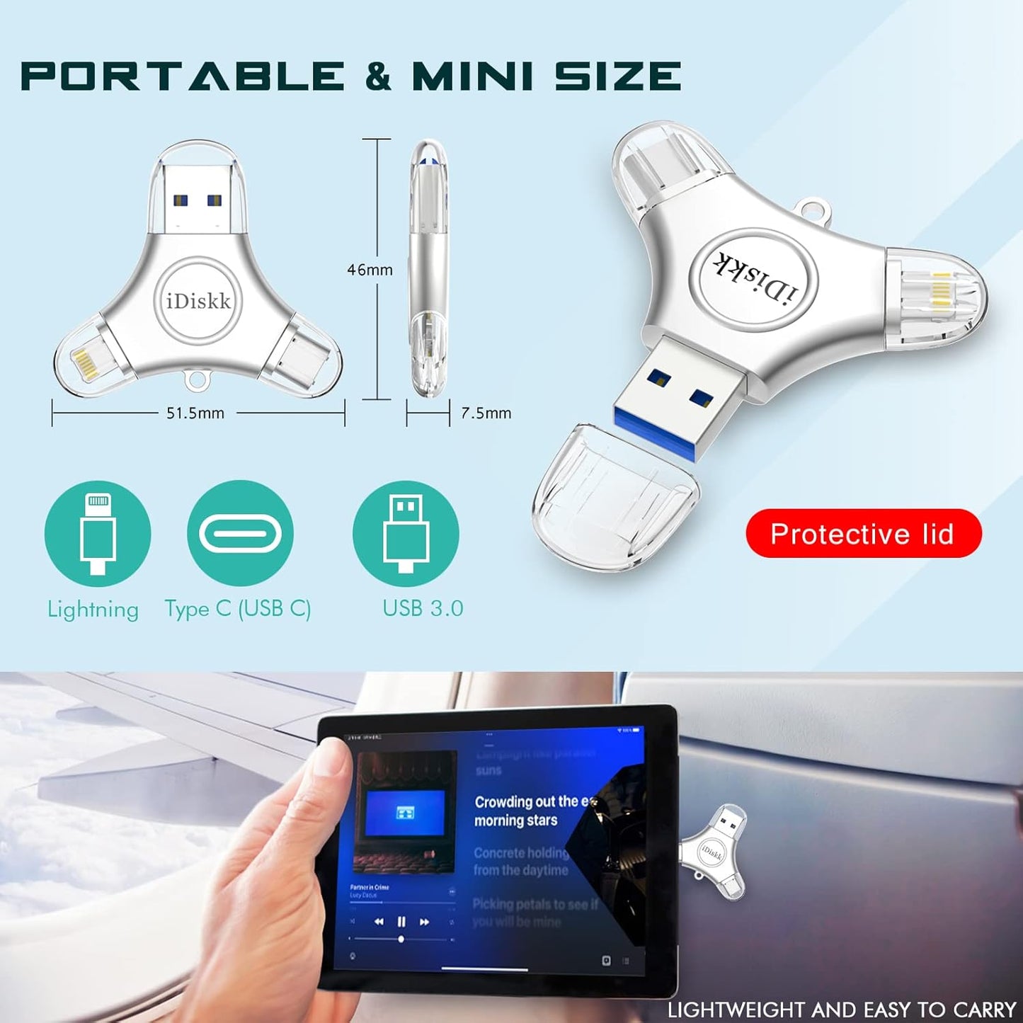 iDiskk 256GB App-le Certified Flash Drive Photo Vault for iPhone 15 USB C iPad Pro Android Samsung Flash Drive for iPhone Photo Storage Stick iPad pro Photo Stick for iPhone and Computer