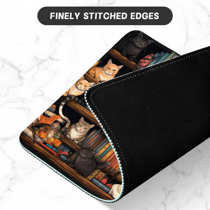 ITNRSIIET Mouse Pad with Stitched Edge Premium Textured Smooth Precise Operation Waterproof Washable Non-Slip Rubber Base Desktop Protection Mat, 10.2×8.3×0.12 inches, Cat on The Desk