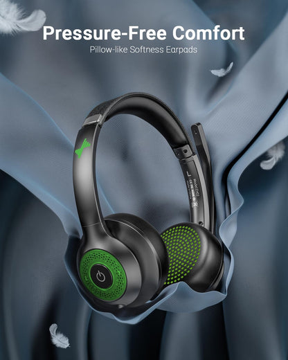 Wireless Headset with AI Noise Cancelling Microphone Bluetooth Headset - Bluetooth V5.2 Headphones with USB Dongle & Mic Mute for Computer/Laptop/PC/iPhone/Android/Cell Phones/Zoom-Green