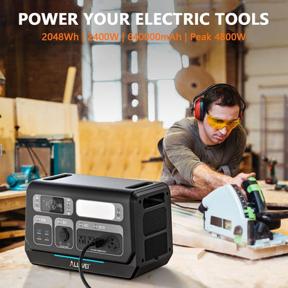 ALLWEI 2400W LiFePO4 Power Station, 2048Wh Solar Generator with 1500W AC Charging &1200W Solar Charging, Expandable to 10.24kWh, with Pure Sine Wave AC Outlets for Home Backup, Power Outages & Camping