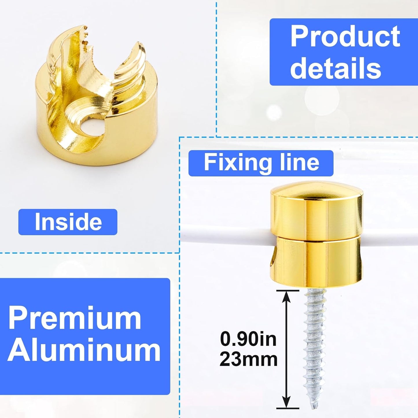 1 Sets Charger Holders for Cords, Gold Color Adjustable Cable Anchor Holders, Adhesive Metal Cord Clips, Cable Management Wire Organizers for Desk, Office, Nightstand