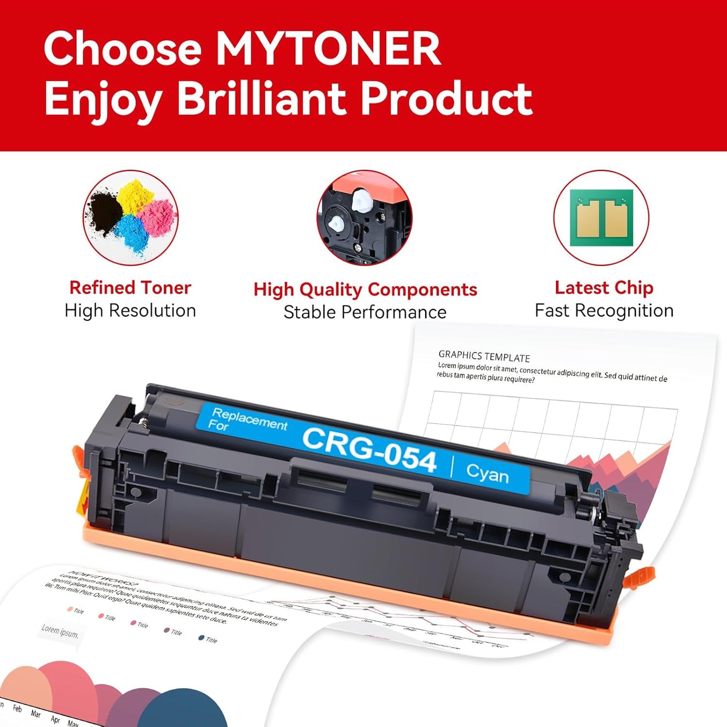 MYTONER 054 Toner Cartridge Set Replacement for Canon 054 054H CRG-054 for Color imageCLASS MF644Cdw MF642Cdw LBP622Cdw MF641Cw Printer 4 Pack High Yield Ink (Black Cyan Yellow Magenta)