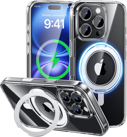MAGIC JOHN 360° Rotatable Magnetic Invisible Stand for iPhone 16 Pro Max Case [Camera Control Button] [Compatible with MagSafe] 16FT Shockproof for iPhone 16 Pro Max Case 6.9'' with Kickstand, Clear