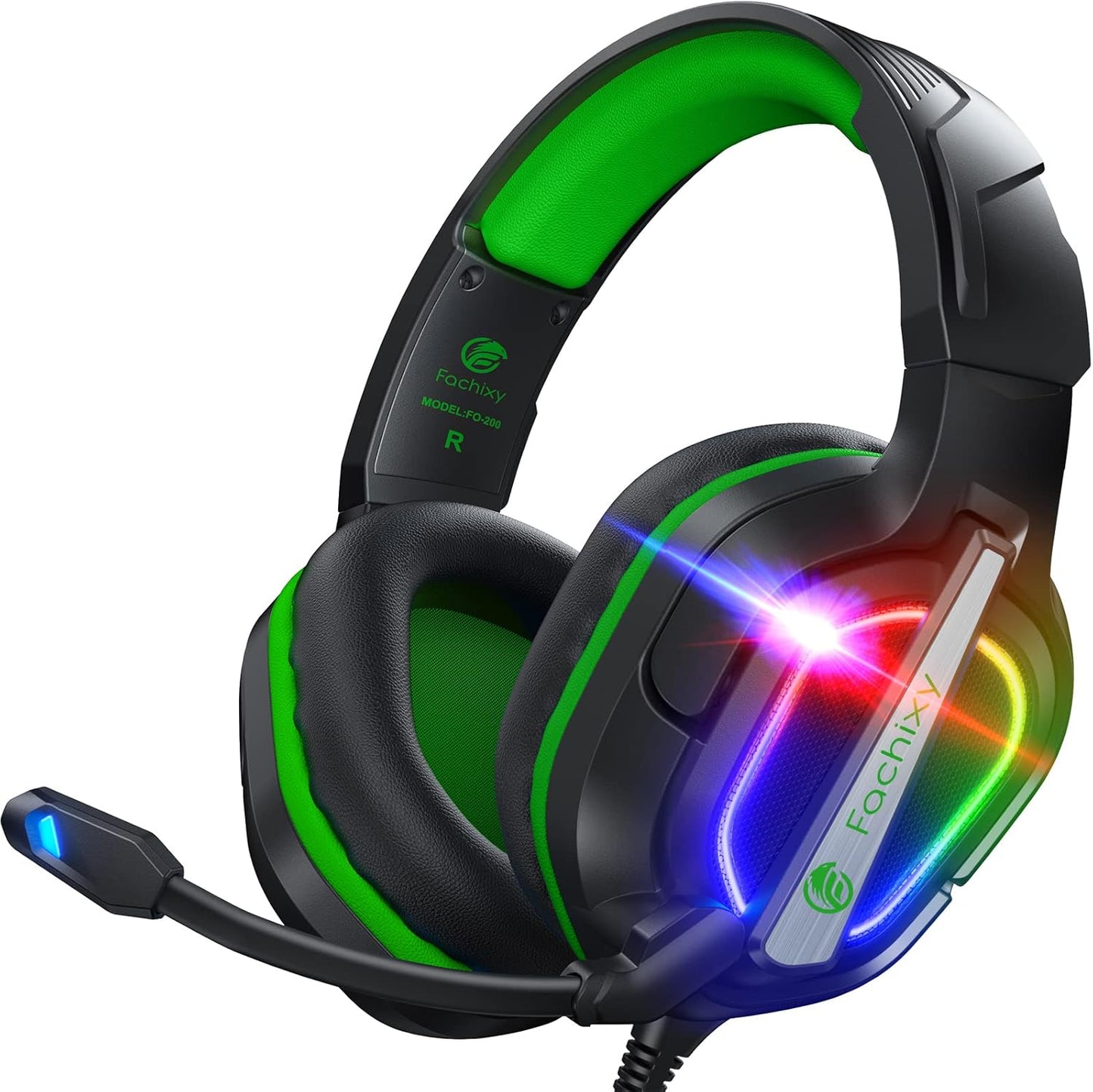 FC200 PC Gaming Headset for PS4, PS5, Switch, Xbox One, Mac, Noise Canceling Headphones with Microphone, Computer Headset with 3.5mm Jack & RGB Light